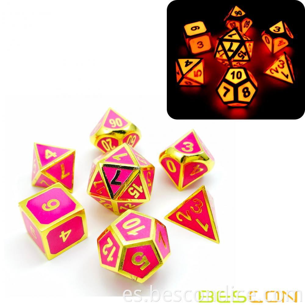 Solid Metal Glowing Enamel Dnd Dice Set 2